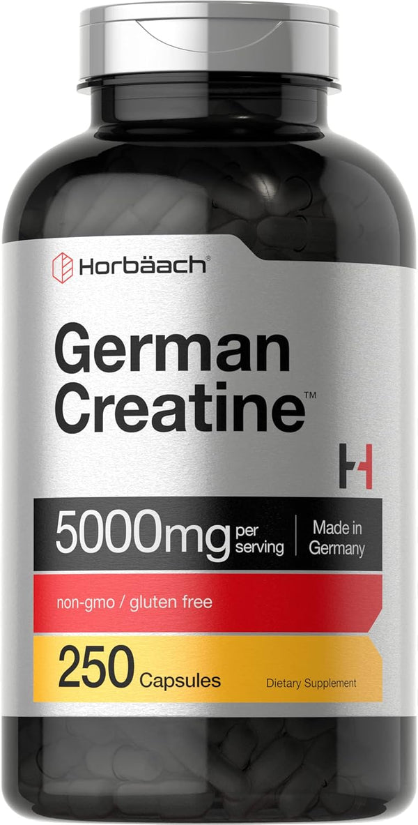 Horbaeach German Creatine Monohydrate 5000mg, 250 Capsules, Non-GMO, Gluten Free Supplement