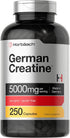 Horbaeach German Creatine Monohydrate 5000mg, 250 Capsules, Non-GMO, Gluten Free Supplement