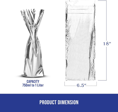 MT Products Silver Metallic Mylar Wine Gift Bags - Pack of 25, 6.5" x 18", Great for Wine Pull