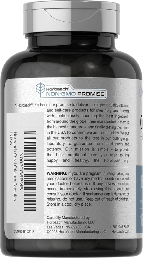 Horbaeach Coral Calcium, 1500mg, 150 Capsules, Plus Magnesium, Non-GMO, Gluten Free Supplement