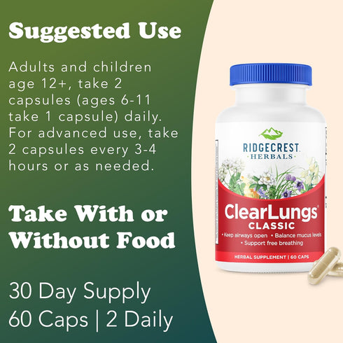 RidgeCrest Herbals ClearLungs Classic, 60 Caps for Natural Lung and Nasal Health Support