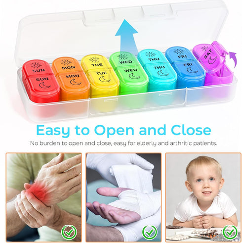 Weekly Pill Organizer 2 Times a Day - AM PM with 7 Daily Color-Coded Cases for Vitamins, Medicine, & Supplements