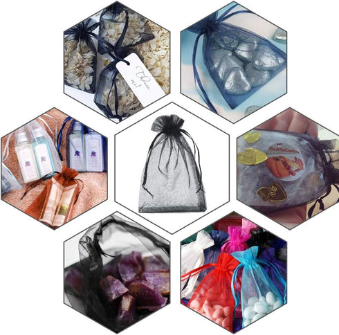 G2PLUS Black Organza Bags, 4x6 in Sheer Mesh Drawstring Gift Bags, Jewelry Pouches, Candy Bag for Halloween, Christmas,