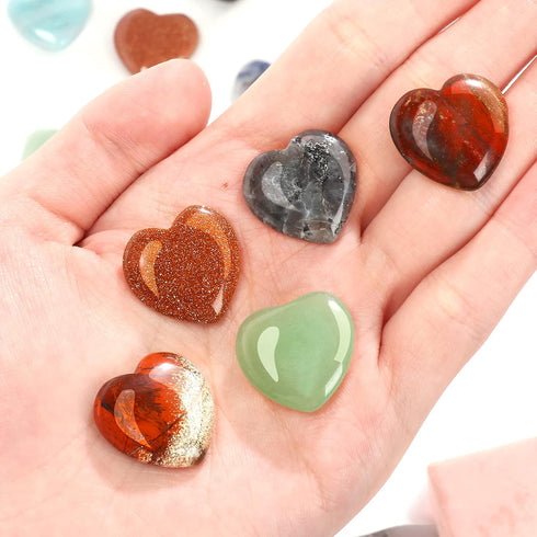 Fumete 60 Pieces Mini Natural Heart Stone - 20mm Pocket Heart Love Carved Chakra Reiki Energy Balancing Stones