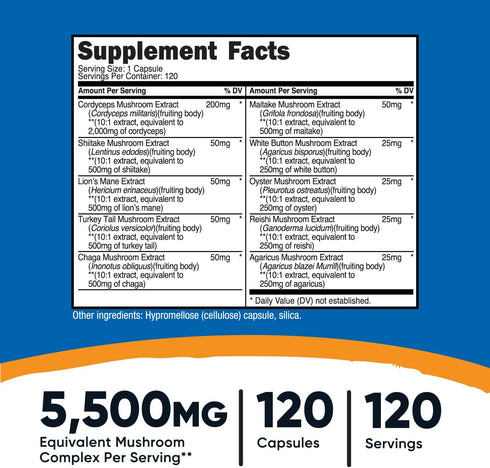 Nutricost Mushroom Complex Supplement, 120 Capsules - 10 Mushroom Blend (with Reishi, Maitake, Shiitake, Lion's Mane, and More) - Non-GMO and Gluten Free