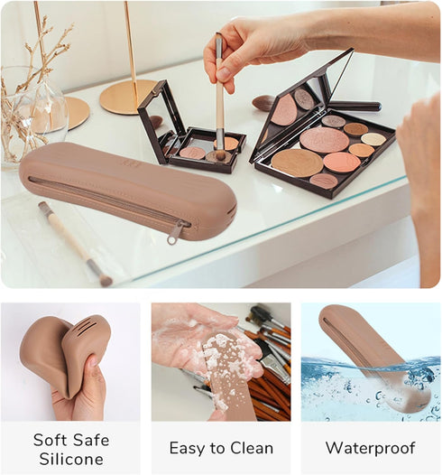 Silicone Travel Makeup Brush Holder, Makeup Bag, Silicone Makeup Case, Brush Travel Case (Pink), SILICONEBAG_001