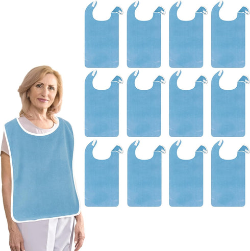 Telooco 12 Pack Adult Bibs for Women/Men, Reusable Clothing Protector with Crumb Catcher,