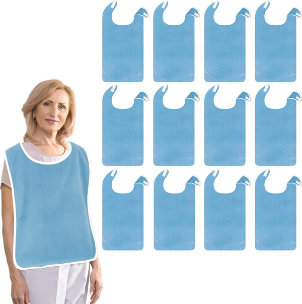 Telooco 12 Pack Adult Bibs for Women/Men, Reusable Clothing Protector with Crumb Catcher,