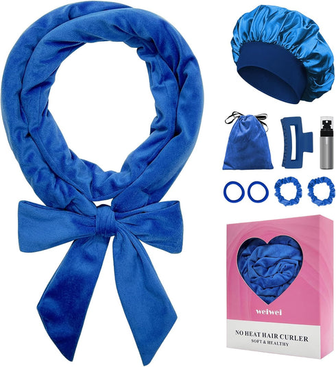 weiwei No Heat Curlers, Overnight Curling Headband Rollers for Women, 9 PCS Gift Set (Blue)
