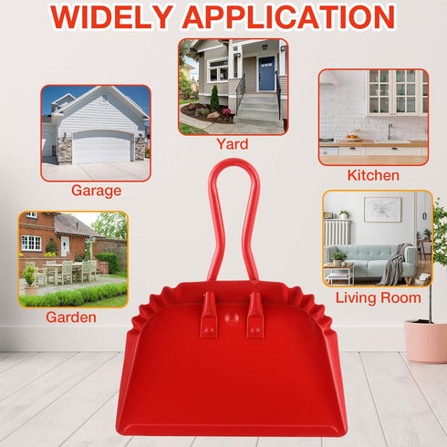 4 Pack Heavy Duty Metal Dust Pans 12 Inch, Large Handheld Dustpans for Household & Commercial Cleaning (Red)
