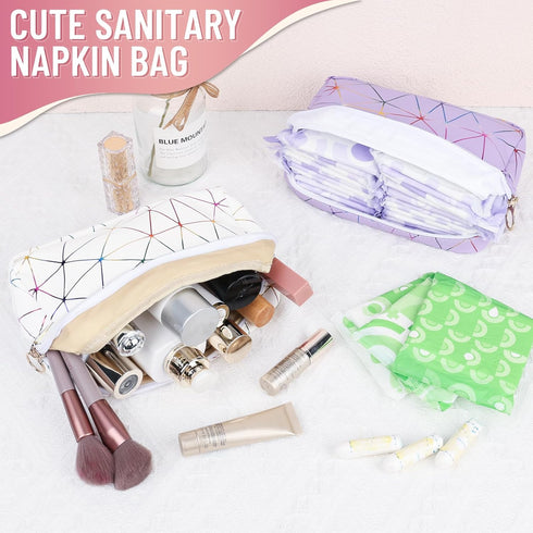 SIDESUGAR Tampon Holder for Purse Period Bag Waterproof Geometric PU Sanitary Napkin Storage Bag Portable Menstrual Cup