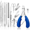JTIEO 12PCS Heavy Duty Toenail Clippers for Thick Toenails, Podiatrist Ingrown Toenail Removal Kit (Blue)