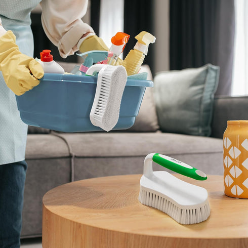 Pack 2 Amazer Scrub Brush for Cleaning Comfort Grip Shower Scrubber Stiff Bristles with Handle Heavy Duty Cleaner Brush