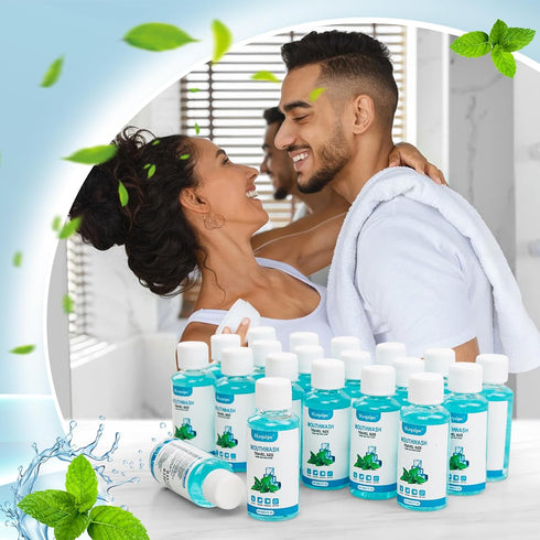 25 Travel Size Mouthwash Bulk Mini Bottles, 1.2oz/35ml Fresh Mint Portable Mouthwash for Toiletry Kits