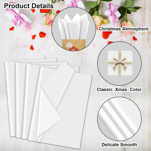 AORZIT 300 Sheets White Tissue Paper Bulk, 20" x 14" Large Wrapping Paper for Gift Bags, Storage, Gift Wrapping,