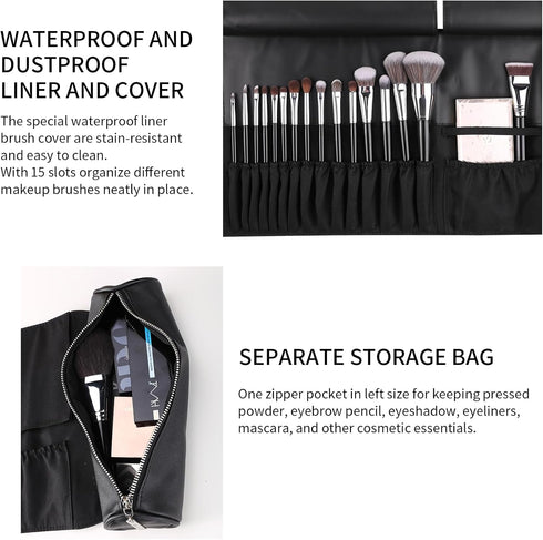 MSQ Makeup Brush Bag - Travel Makeup Brush Case, Portable Roll Up Brush Storage Bag for Makeup Brushes and Cosmetic