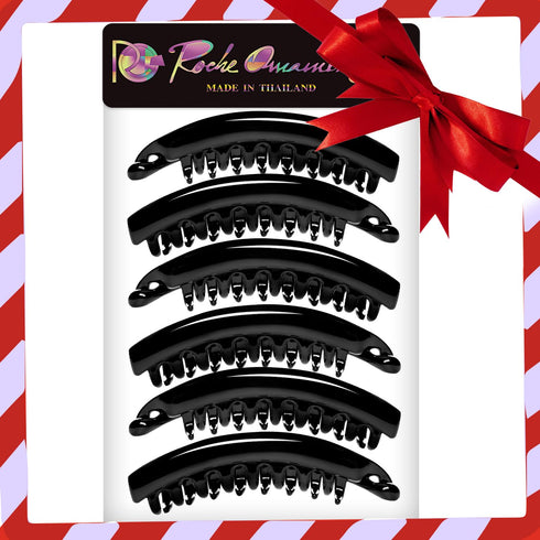 RC ROCHE ORNAMENT 6 Pcs Banana Hair Clip – Thick Hair Clincher Combs for Women, Medium Black