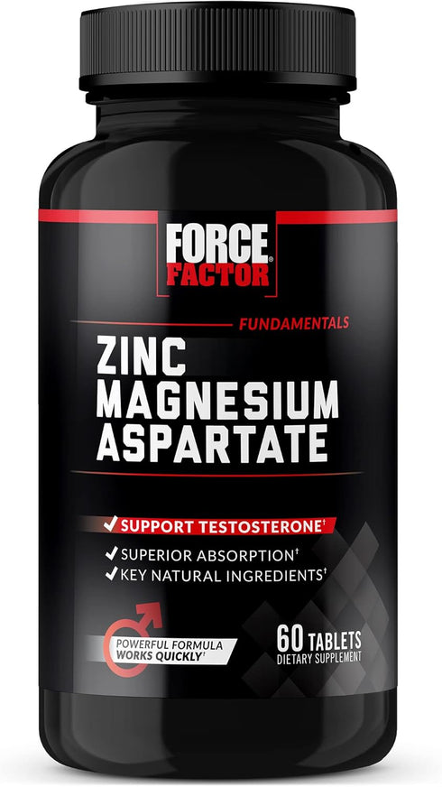 Force Factor Zinc Magnesium Aspartate, 60 Tablets for Testosterone, Performance, Sleep, Recovery Support