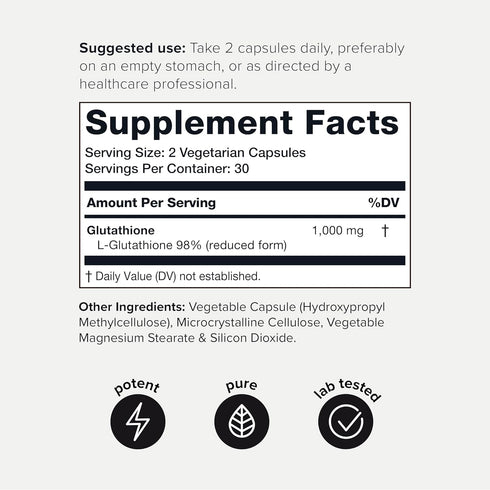 Toniiq Ultra High Strength Glutathione Capsules - 1000mg Concentrated Formula - 98%+ Highly Purified and Bioavailable - Non-GMO Fermentation - 60 Capsules Reduced Glutathione Supplement