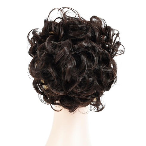Rose Bud Chignon Hairpiece, Curly Bun Extensions Scrunchie Updo Synthetic Combs for Women, Medium Brown
