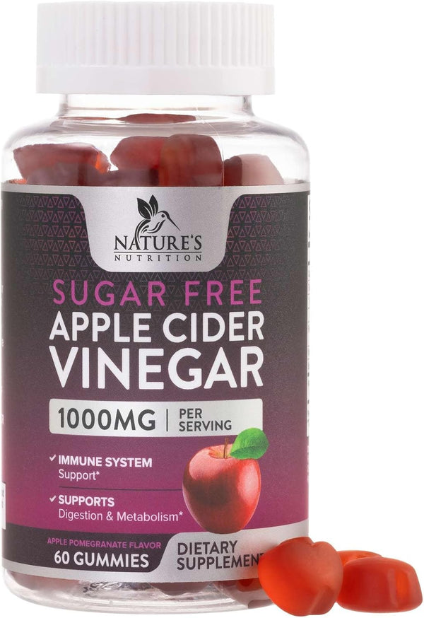 Nature's Nutrition Apple Vinegar Gummy for Weight Loss 1000mg - Vegan ACV Gummies for Detox & Cleanse, 60 Gummies