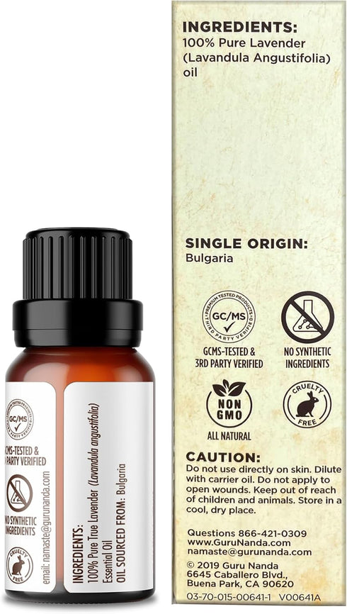 GuruNanda Lavender Essential Oil - 100% Pure, Natural Oil for Massage & DIY Recipes, 0.5 Fl Oz