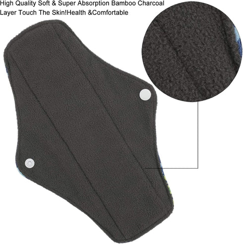 PHOGARY Set (7 1, 25.4cm 4 Reusable Menstrual Pads, Bamboo Cloth Pads for Heavy Flow with Wet Bag, Large Sanitary Pad