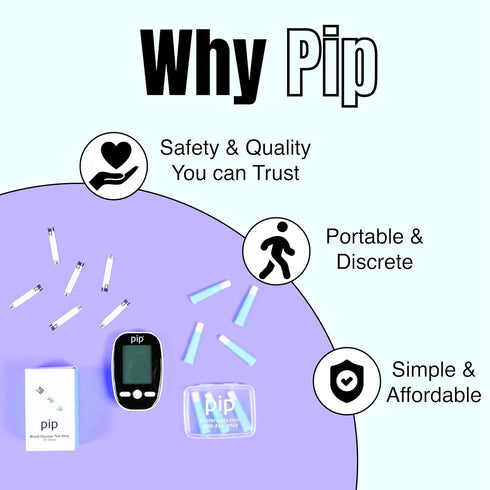 Pip Blood Glucose Monitor Travel Kit, 100 Glucometer Strips, 100 Lancets, Blood Sugar Test Kit with Control Solution