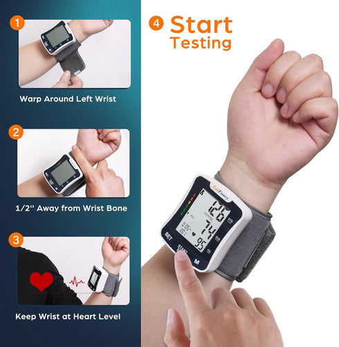 Talking Blood Pressure Monitor for Home Use with Voice Broadcast, Wrist Cuff 5.3"-8.5"