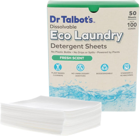 Dr. Talbot's Eco Laundry Detergent Sheets Fresh Scent, Plant-Based, Biodegradable, No Harsh