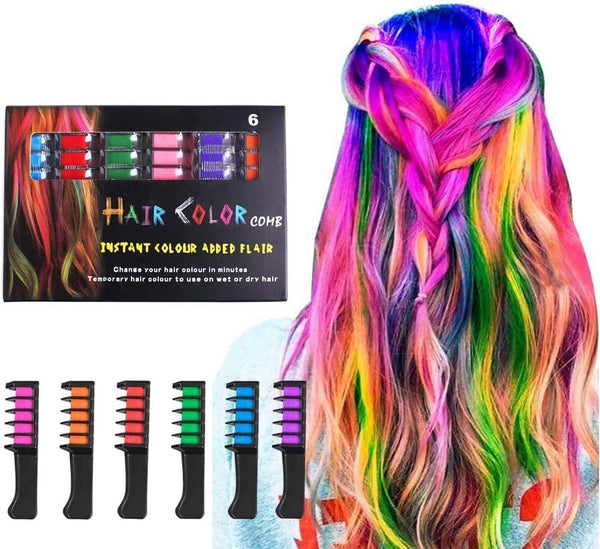 LAWOHO Hair Chalk Comb, 6 Colors Temporary Hair Dye Marker for Girls, Kids, Adults, Halloween, Christmas, Birthday