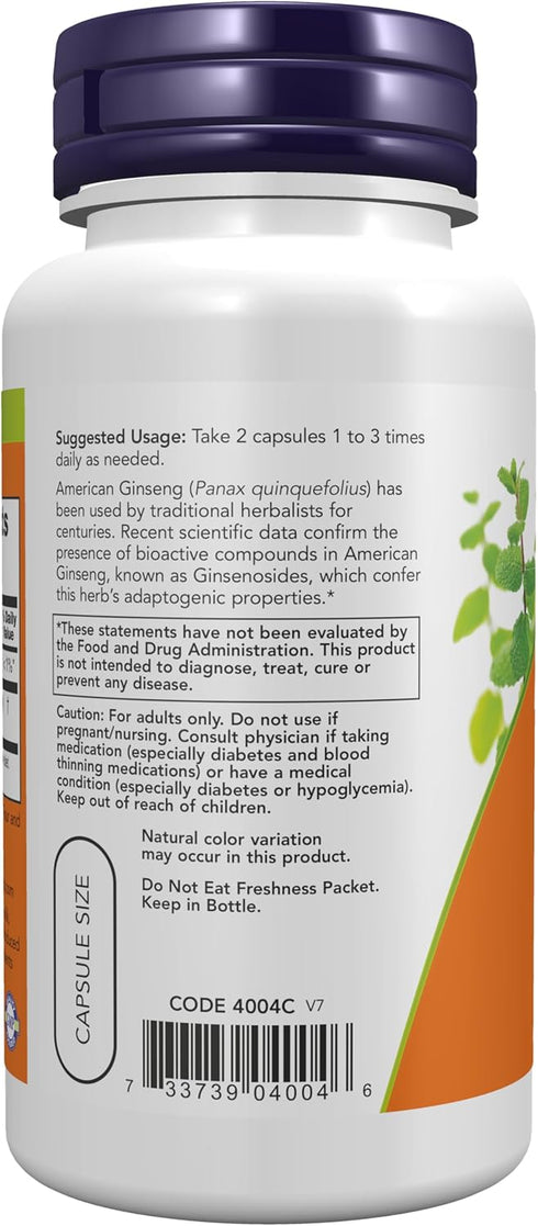 NOW Supplements American Ginseng 100 Veg Capsules, 500 mg Herbal Supplement