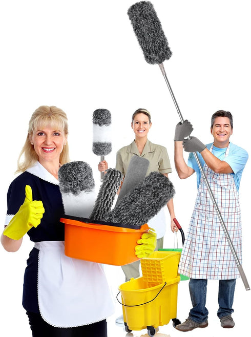 Microfiber Feather Duster with Extension Pole 30 to 100 inches, Reusable, Washable Dusters for Cleaning Ceiling Fans,