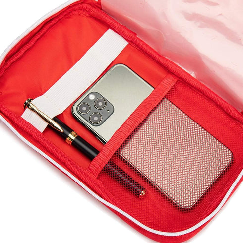 Red First Aid Bag, Empty Travel Rescue Pouch for Medicine Storage, Emergency Bag for Car Home Office