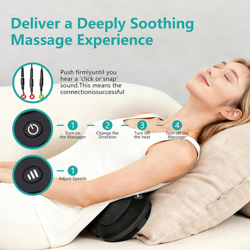 JUGOO Shiatsu Neck & Back Massager with Heat - Mothers Day Gifts for Mom, Corded Deep Kneading Massager Pillow