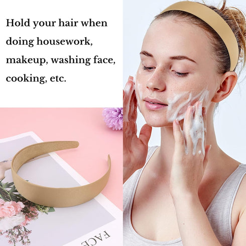 Wecoe Khaki 1.2 Inch Wide Silk Satin Headband, Non-Slip Fashion Solid Hair Band for Women and Girls