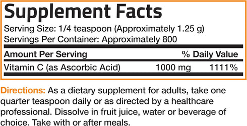 Immune 1 (2.2 Lbs) Bronson Vitamin C Powder Pure Ascorbic Acid Soluble Fine Non GMO Crystals Promotes Healthy System