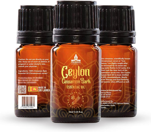 PRESERVE Ceylon Cinnamon Bark Essential Oil, 100% Pure Natural, Undiluted, Therapeutic Grade, 10ml/0.34oz for