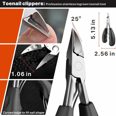 Konovo Ingrown Toenail Tool Kit 9 Pcs, Large Toenail Clipper for Ingrown Toenail Treatment/Thick Nails