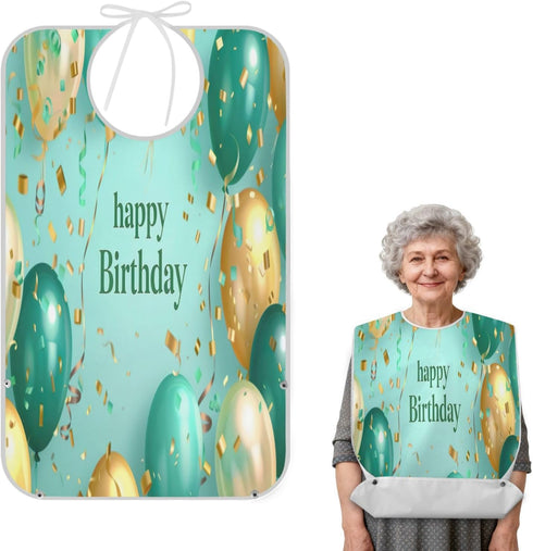 YEGAME Happy Birthday Full-Cover Unisex Adult Bibs with Foldable Crumb Catcher, Waterproof Washable Adjustable Dining