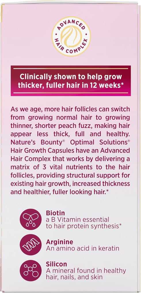 Nature's Bounty Hair Growth Supplement, 1 Per Day - 30 Capsules with Biotin, Silicon & Arginine for Thicker, Fuller Hair