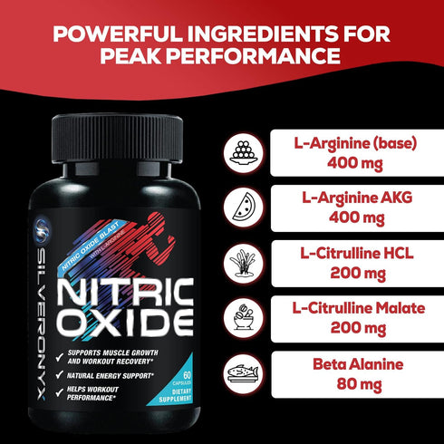 Extra Strength Nitric Oxide Supplement 3X L Arginine, Citrulline Malate, AAKG, Beta Alanine - 60 Capsules for Muscle