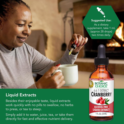 Botanic Choice Cranberry Liquid Extract, Herbal Supplement, 1 Ounce, Alcohol Free, Gluten Free, Fast Acting