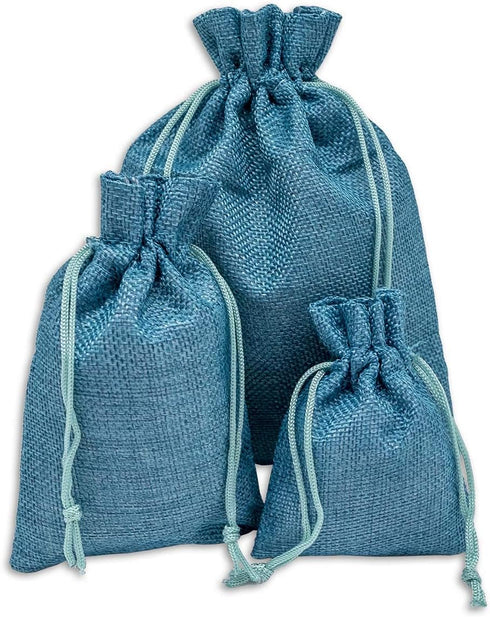 12-Pack Natural Burlap Gift Bags 5.5x7.75 (Teal Blue, Medium) with Drawstring for Party Favors or DIY Craft