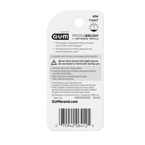 GUM Proxabrush Go-Betweens Refills, Tight, Compatible with GUM Permanent Handle, 8ct (6pk)