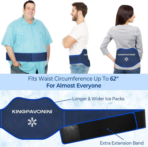 KingPavonini Extra Large Ice Pack for Back Pain Relief, 2 Pack Reusable Gel Wrap for Lumbar Surgery, Sciatica