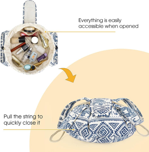 Large Barrel Drawstring Makeup Bag, Cosmetic Organizer for Women (Elephant) (Patent Pending)