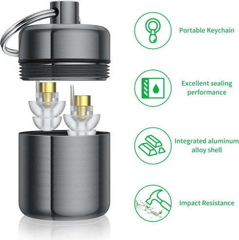 Ear Plug Carrying Case Keychain (2 Pack), Small Waterproof Metal Earplug Holder Container for Earplugs and Pills