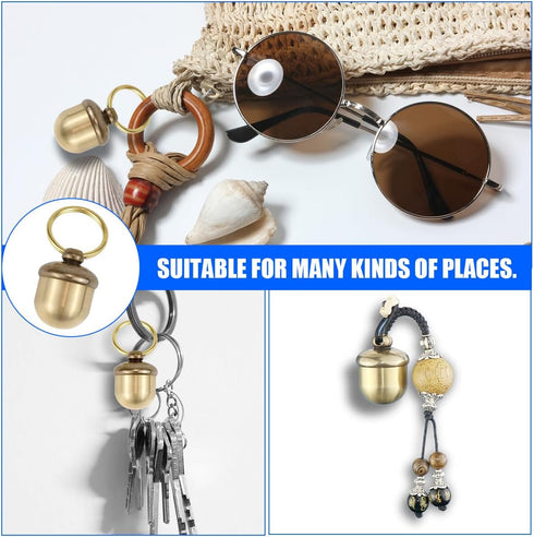 Katigate Pills Bottle Keychain, Copper Acorn Shaped Medication Small Empty Bottles Key Pendant Mini Pill Case Holder