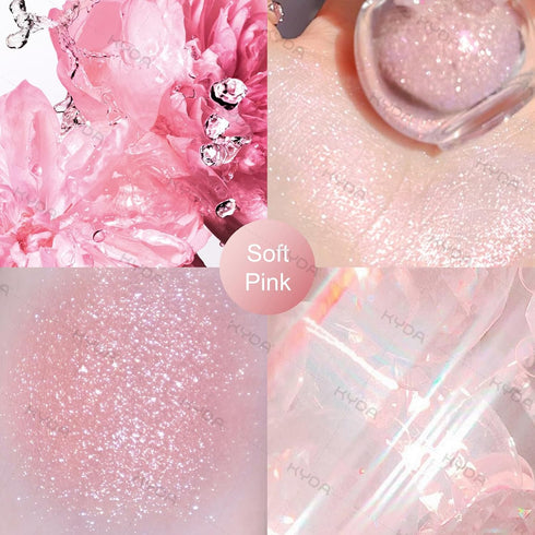 KYDA Highlighter Powder Spray, High Gloss Glitter Makeup, Soft Pink Shimmer Sparkling Powder